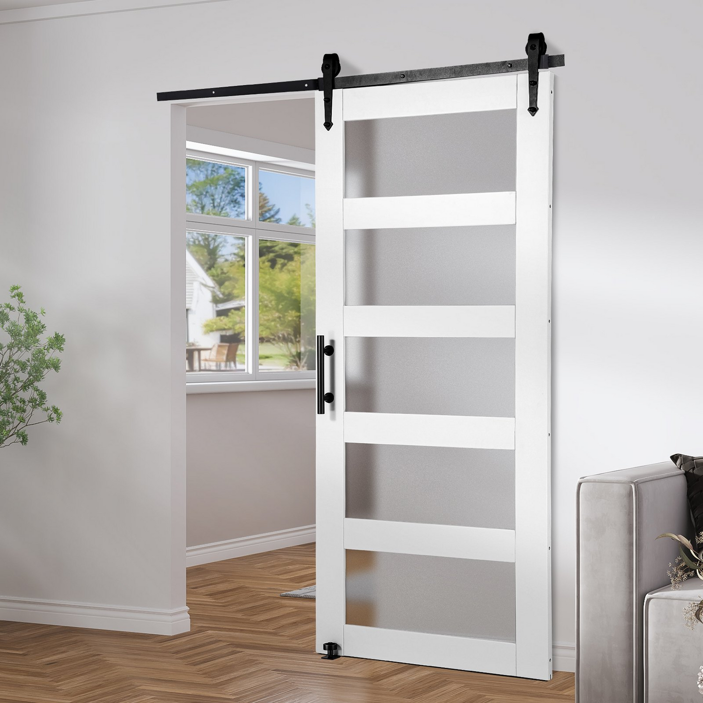 VEVOR Barn Door and Hardware Kit 42" x 84" Wood and Glass Sliding Barn Door Kit