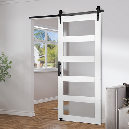 VEVOR Barn Door and Hardware Kit 42" x 84" Wood and Glass Sliding Barn Door Kit