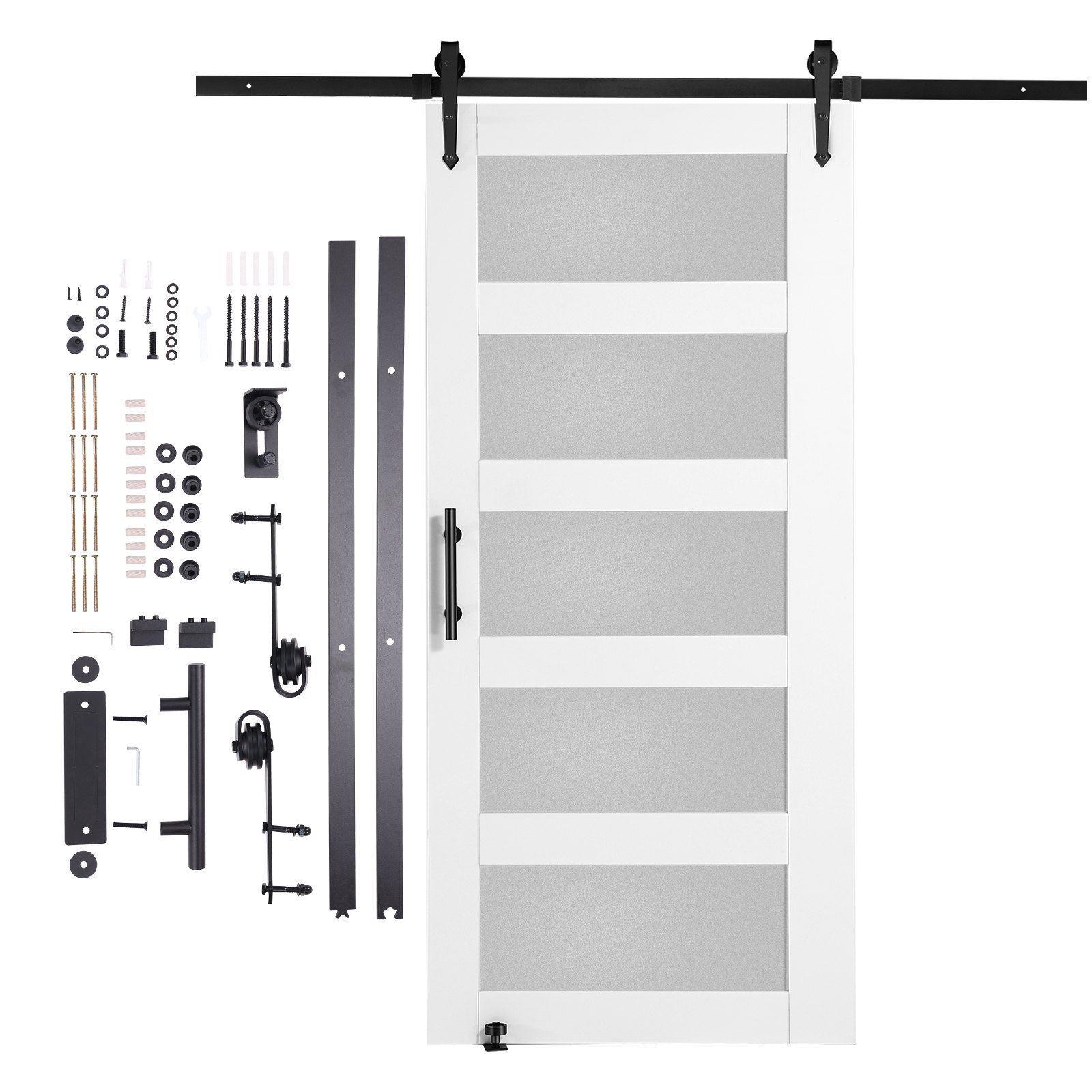 VEVOR Barn Door and Hardware Kit 42" x 84" Wood and Glass Sliding Barn Door Kit