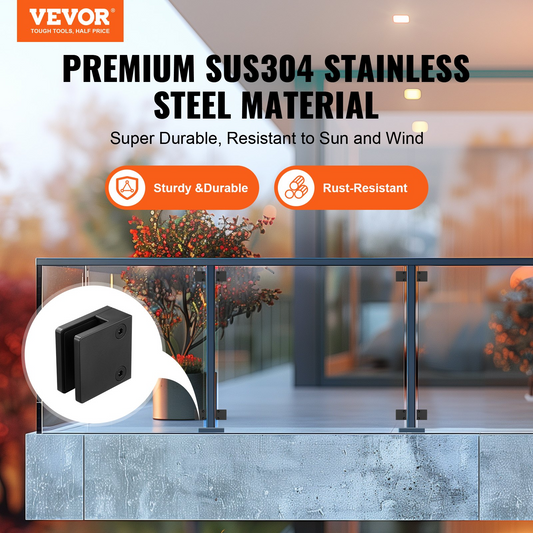 VEVOR Glass Clamp 40 PCS Square Railing Bracket for 0.31"-0.47" (0.8-1.2cm) Glass Black