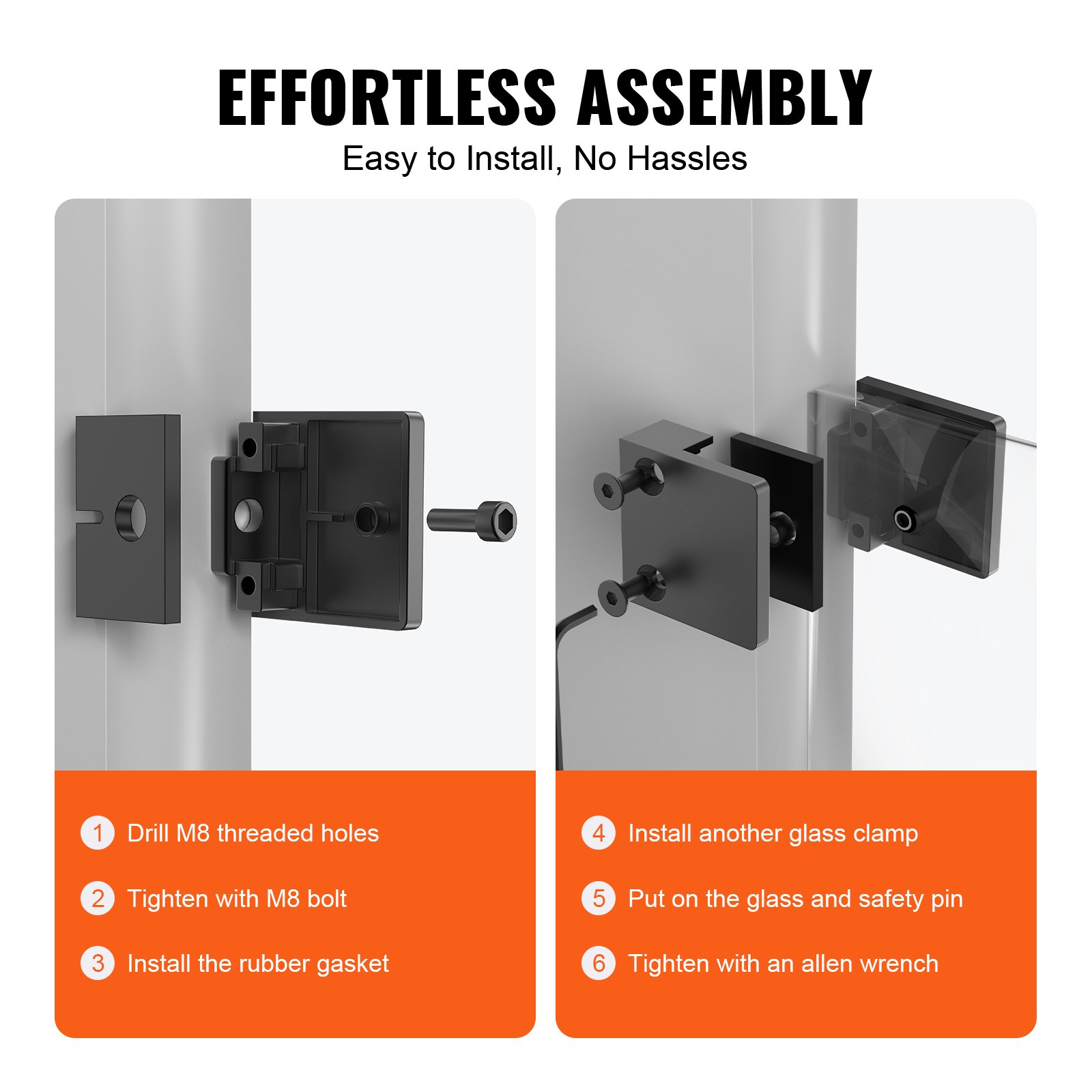 VEVOR Glass Clamp 40 PCS Square Railing Bracket for 0.31"-0.47" (0.8-1.2cm) Glass Black