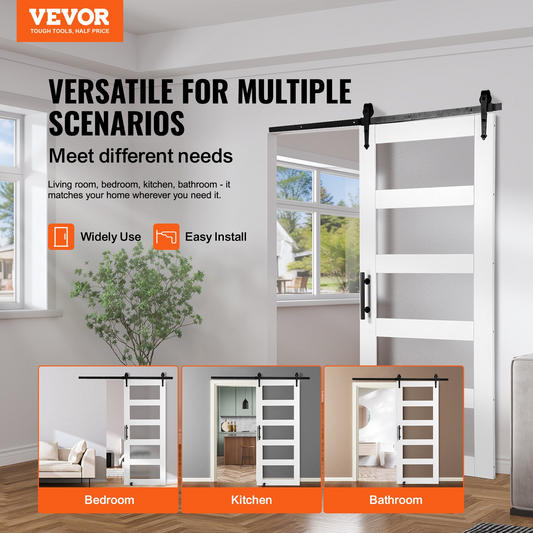 VEVOR Barn Door and Hardware Kit 32" x 84" Wood and Glass Sliding Barn Door Kit