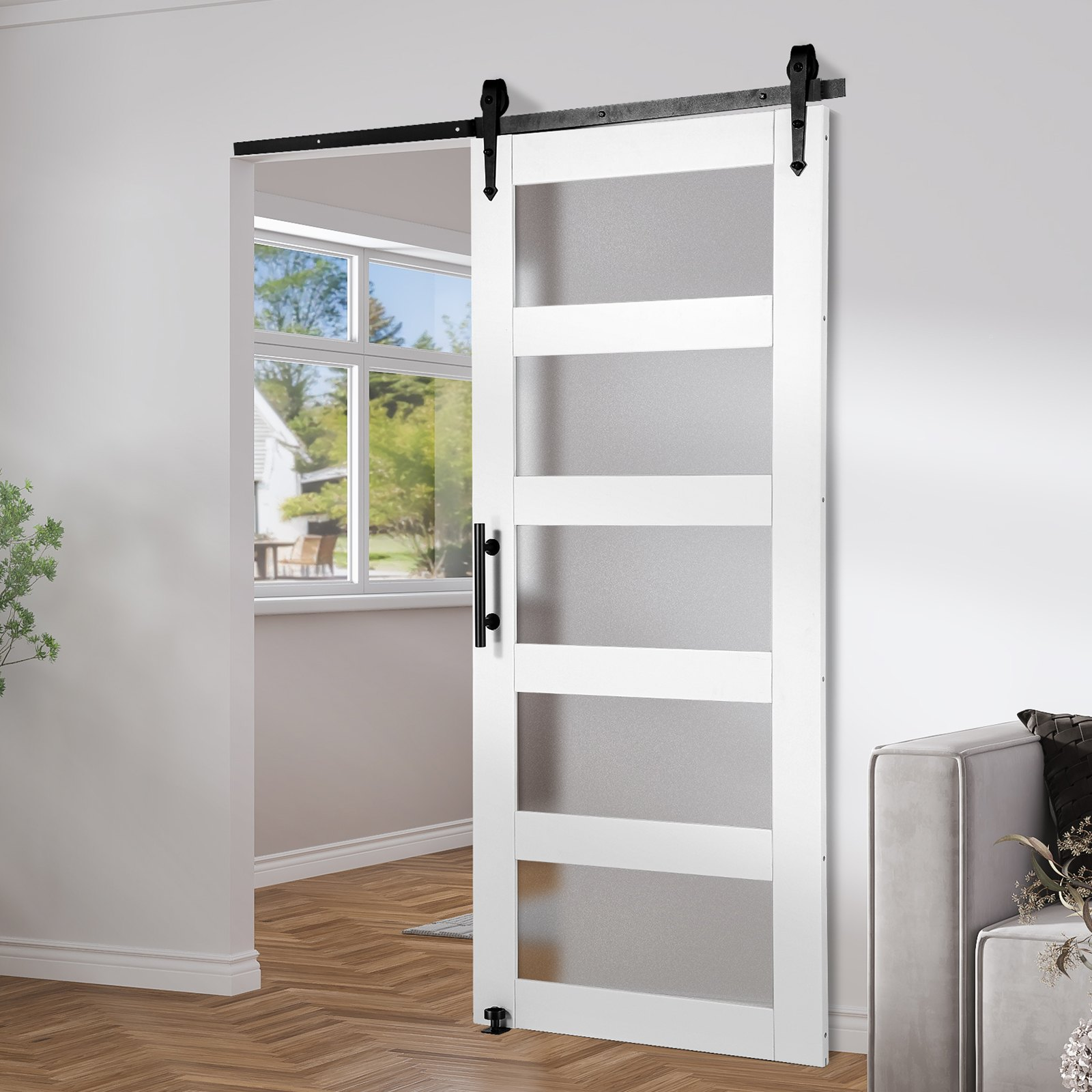 VEVOR Barn Door and Hardware Kit 32" x 84" Wood and Glass Sliding Barn Door Kit