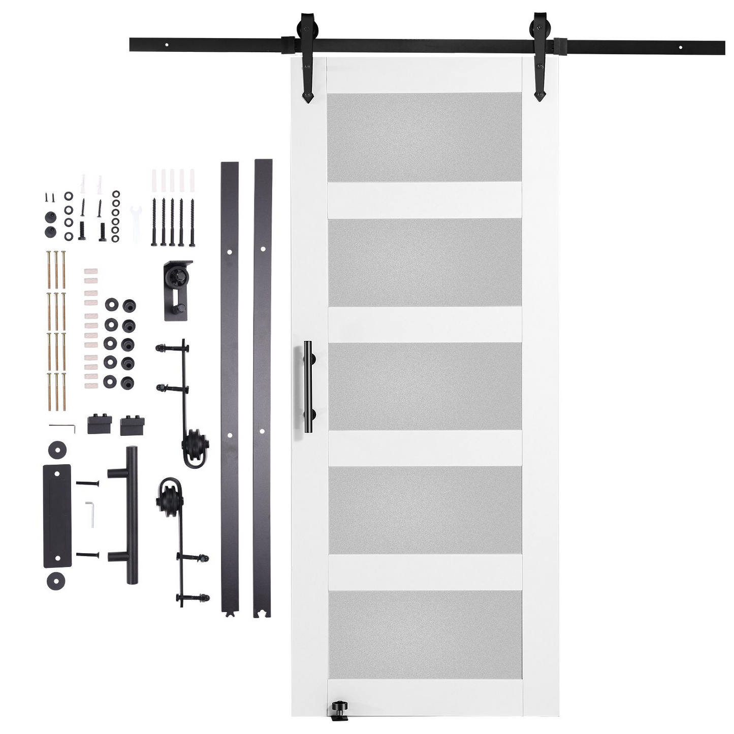 VEVOR Barn Door and Hardware Kit 32" x 84" Wood and Glass Sliding Barn Door Kit