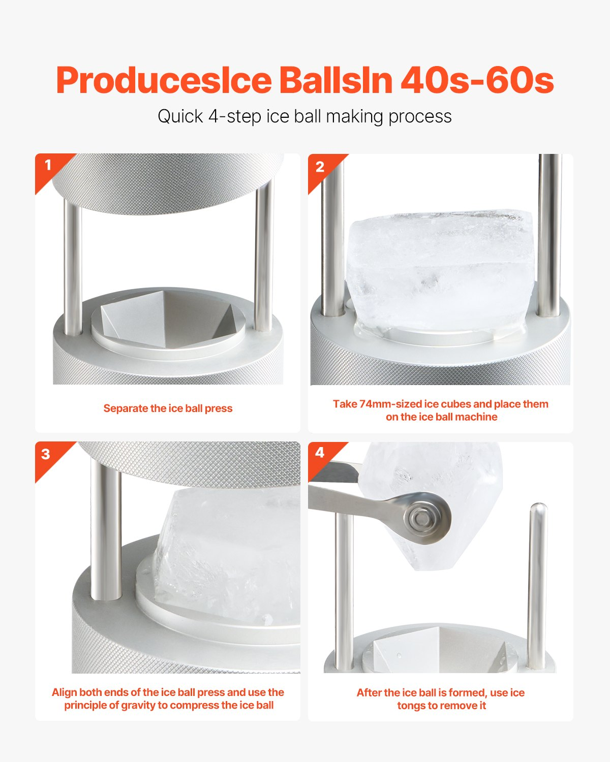 VEVOR Ice Diamond Press Ice Ball Maker 2.4" Diamond Ice Press Kit for Whiskey