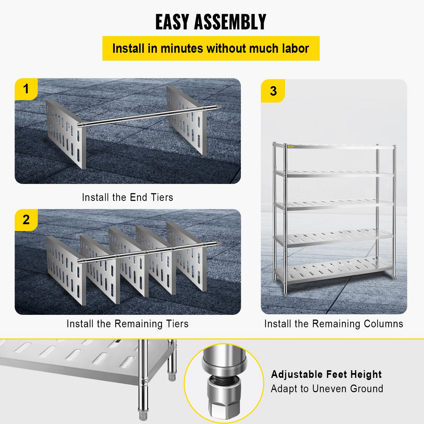 VEVOR Garage Shelf Heavy Duty Shelving 5-Tier 59.1x17.7x70.9 in Stainless Steel