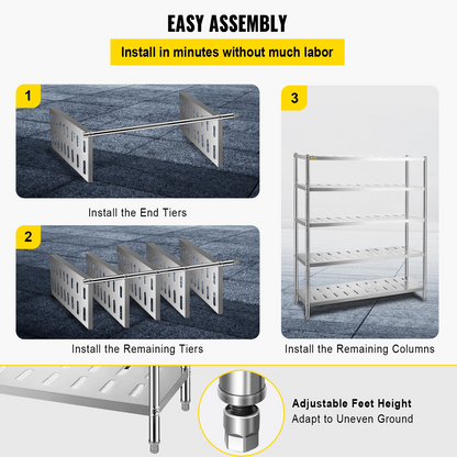 VEVOR Garage Shelf Heavy Duty Shelving 5-Tier 59.1x17.7x70.9 in Stainless Steel