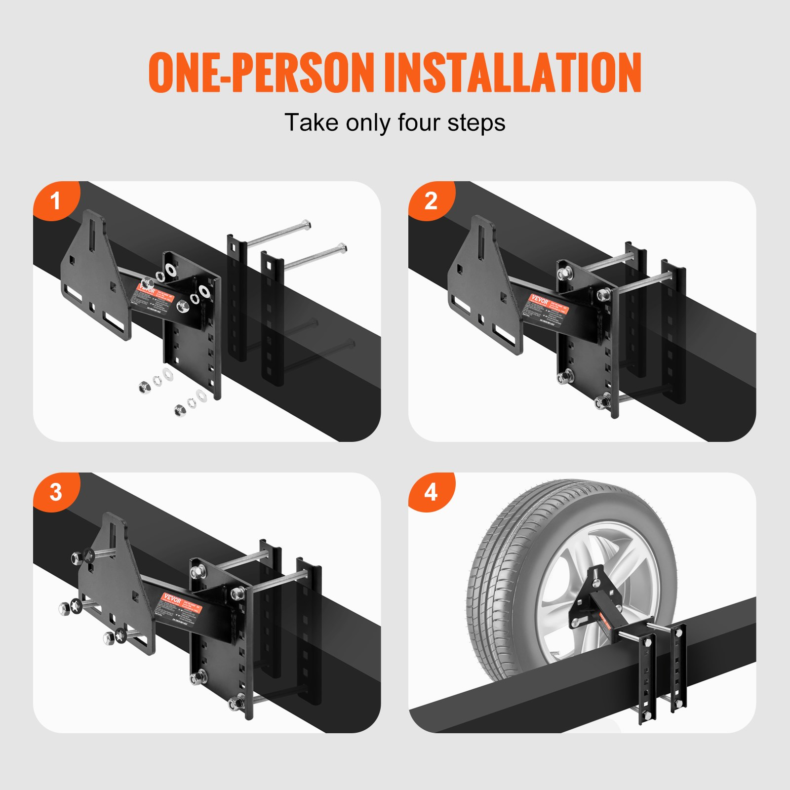 VEVOR Spare Tire Carrier, Trailer Spare Tire Mount, 72.6 kg Capacity, Utility Trailer Accessories Fits Most 4 & 5 & 6 & 8 Lugs Wheels on 10.2 cm, 10.8 cm, 11.4 cm, 12.1 cm, 12.7 cm, 14 cm, 15.2 cm, 16.5 cm Bolt Patterns