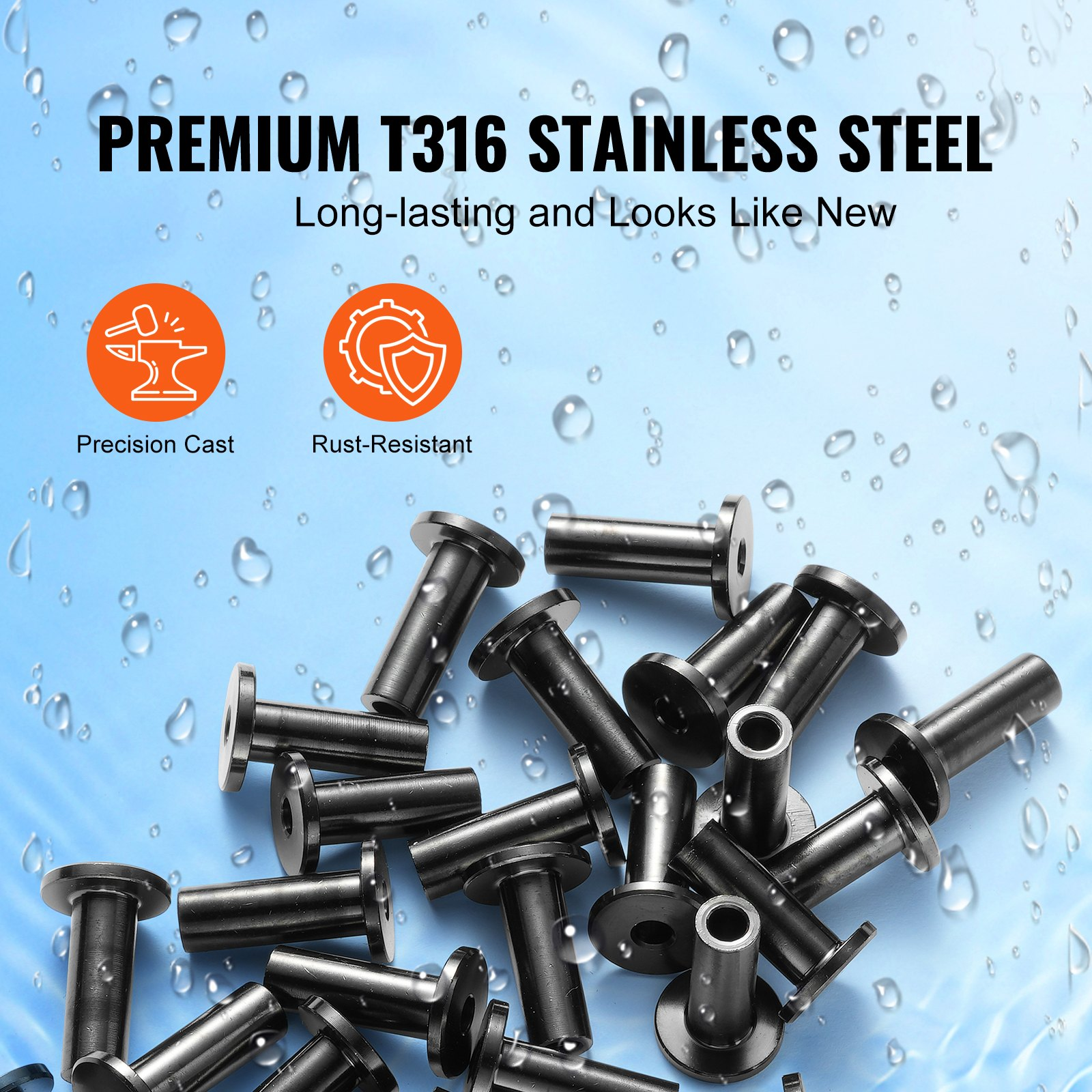 VEVOR 101 Pack T316 Stainless Steel Protector Sleeves for 3.2mm Wire Rope Cable Railing, DIY Balustrade T316 Marine Grade, Come with A Free Drill Bit, Black