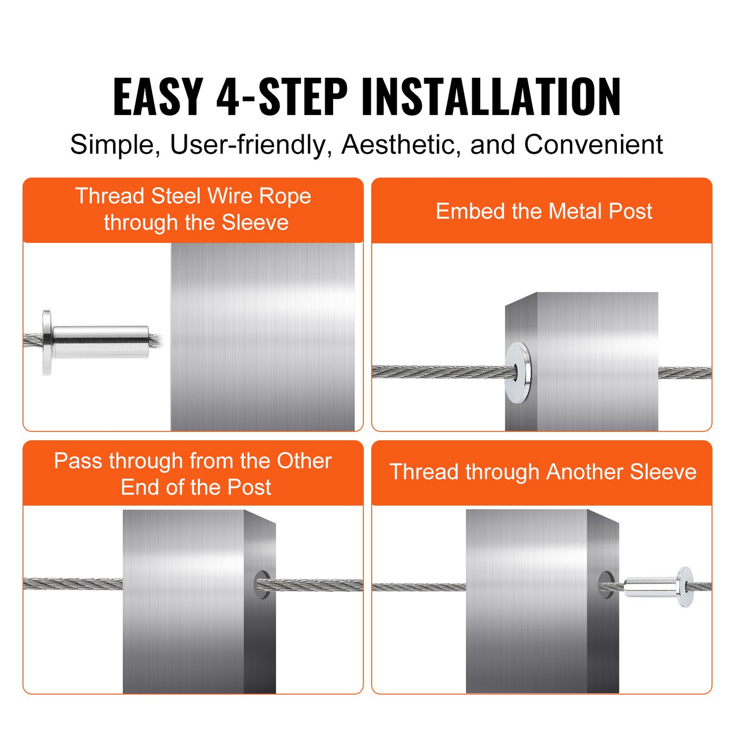 VEVOR 81 Pack T316 Stainless Steel Protector Sleeves for 3.2mm Wire Rope Cable Railing, DIY Balustrade T316 Marine Grade, Come with A Free Drill Bit, Silver