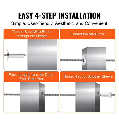 VEVOR 81 Pack T316 Stainless Steel Protector Sleeves for 3.2mm Wire Rope Cable Railing, DIY Balustrade T316 Marine Grade, Come with A Free Drill Bit, Silver