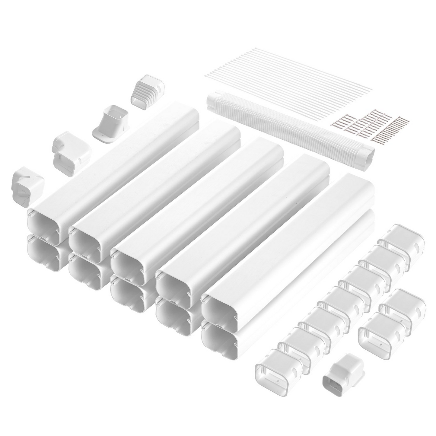 VEVOR Mini Split Line Set Cover 76.2mm W 5400mm L, PVC Decorative Pipe Line Cover For Air Conditioner with 10 Straight Ducts & Full Components Easy to Install, Paintable for Heat Pumps, White