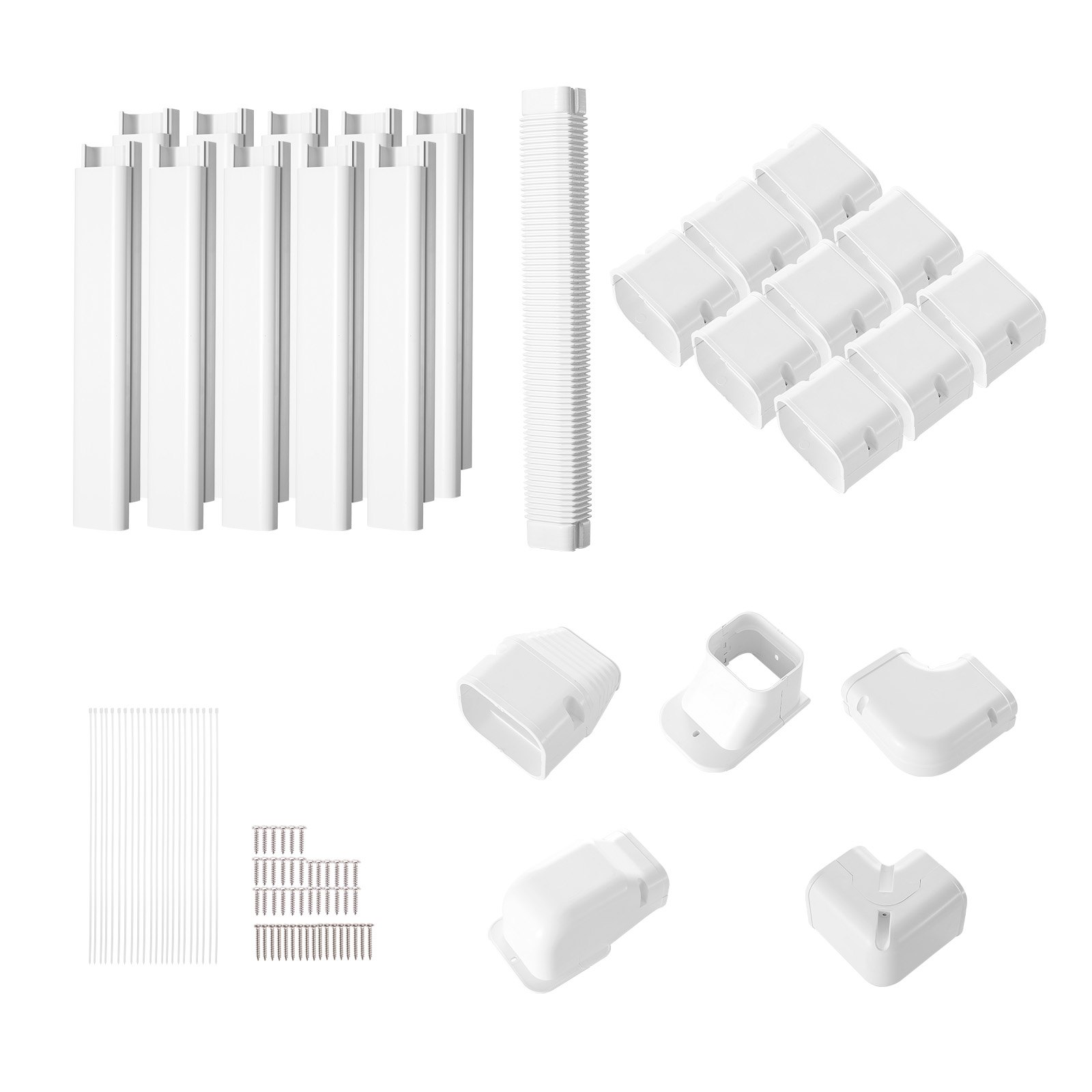 VEVOR Mini Split Line Set Cover 76.2mm W 5400mm L, PVC Decorative Pipe Line Cover For Air Conditioner with 10 Straight Ducts & Full Components Easy to Install, Paintable for Heat Pumps, White