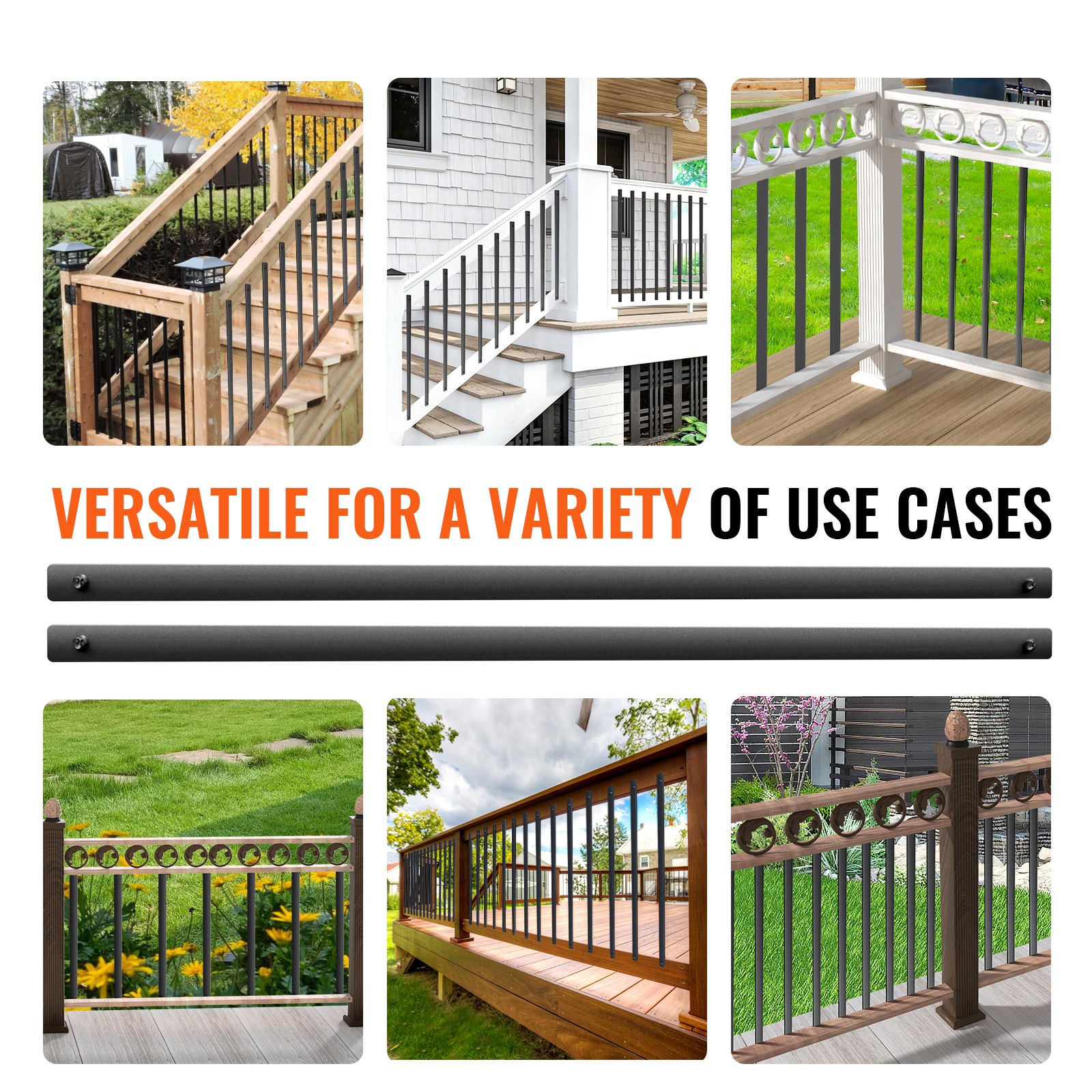 VEVOR Staircase Metal Balusters, 29.5'' x 1'' Flat Aluminum Alloy Decorative Banister Spindles, 51 Pack Deck Baluster with Screws, Classic Hollow Deck Railing Satin Black Powder Coated for Porch