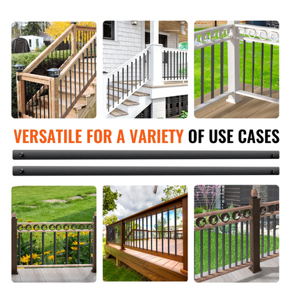 VEVOR Staircase Metal Balusters, 29.5'' x 1'' Flat Aluminum Alloy Decorative Banister Spindles, 51 Pack Deck Baluster with Screws, Classic Hollow Deck Railing Satin Black Powder Coated for Porch