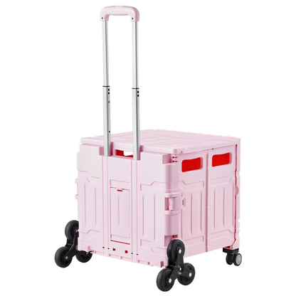 VEVOR Foldable Cart with Stair Climbing Wheels Collapsible Rolling Crate 65L