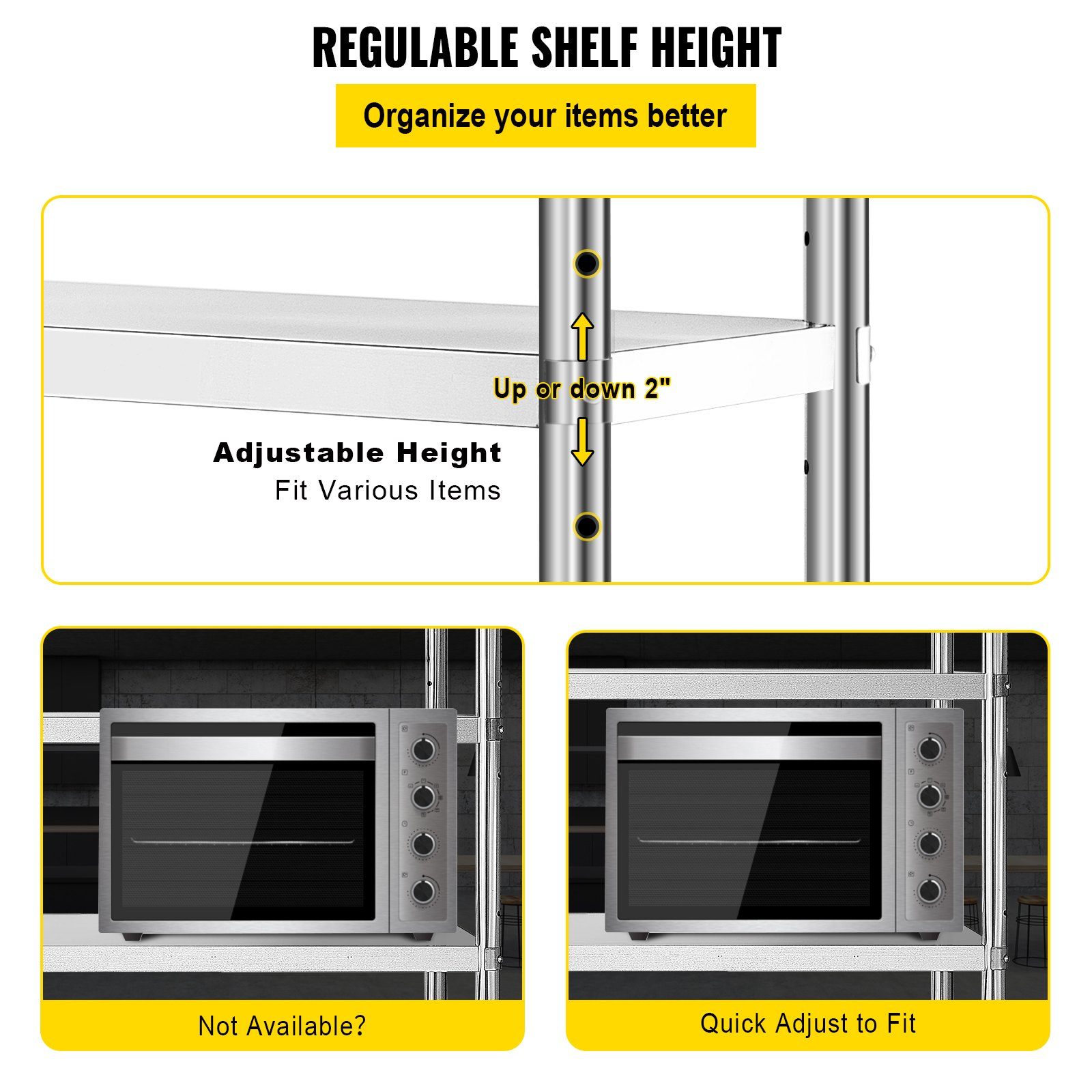 VEVOR Storage Shelf, 5-Tier Storage Shelving Unit, Stainless Steel Garage Shelf, 180.1 x 45 x 180.1 cm Heavy Duty Storage Shelving, 748.4 kg Total Capacity with Adjustable Height