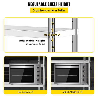 VEVOR Storage Shelf, 5-Tier Storage Shelving Unit, Stainless Steel Garage Shelf, 180.1 x 45 x 180.1 cm Heavy Duty Storage Shelving, 748.4 kg Total Capacity with Adjustable Height