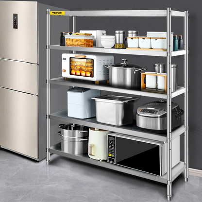 VEVOR Storage Shelf, 5-Tier Storage Shelving Unit, Stainless Steel Garage Shelf, 180.1 x 45 x 180.1 cm Heavy Duty Storage Shelving, 748.4 kg Total Capacity with Adjustable Height