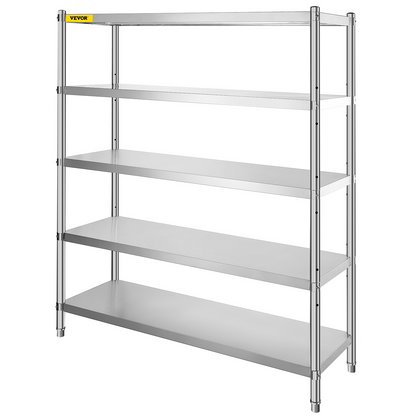 VEVOR Storage Shelf, 5-Tier Storage Shelving Unit, Stainless Steel Garage Shelf, 180.1 x 45 x 180.1 cm Heavy Duty Storage Shelving, 748.4 kg Total Capacity with Adjustable Height