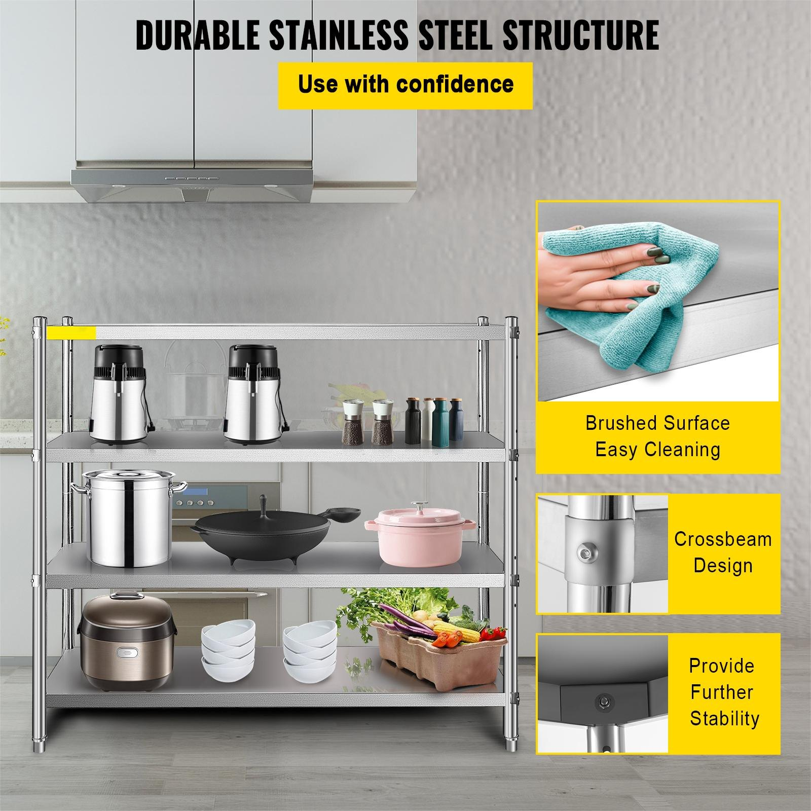 VEVOR Stainless Steel Shelving Adjustable Storage Shelf 4-Tier Storage Rack