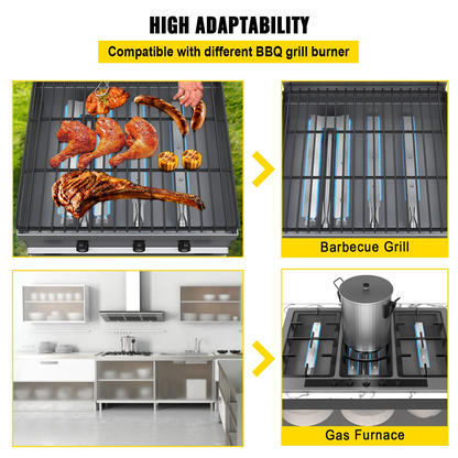 VEVOR BBQ Burners Replacement, Stainless Steel Burner Grill Part Kit, 3 Packs BBQ Burners Replacement, Grill Burner Replacement w/ Air Flap Barbecue Replacement Parts w/ Evenly Burning for Gas Grills