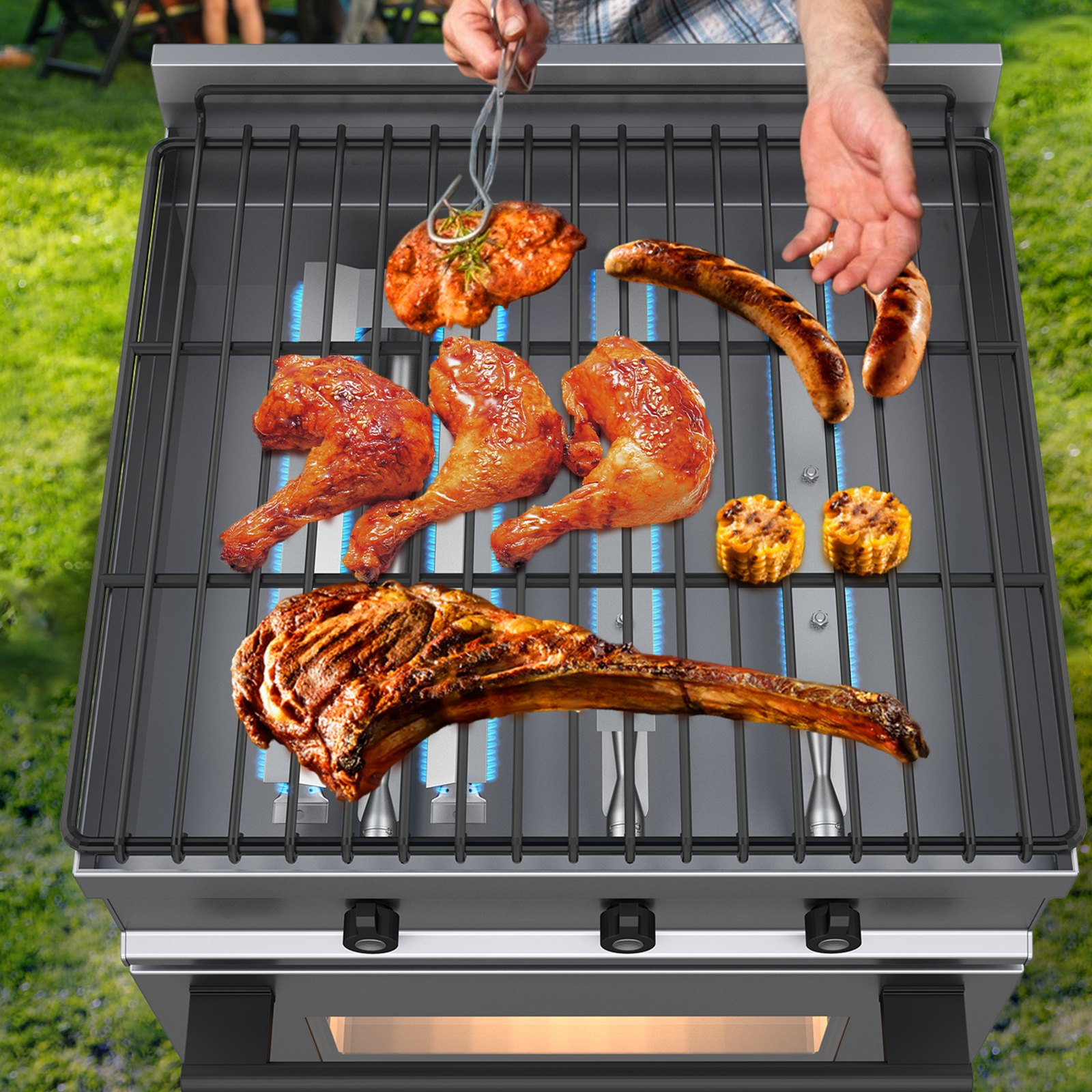 VEVOR BBQ Burners Replacement, Stainless Steel Burner Grill Part Kit, 3 Packs BBQ Burners Replacement, Grill Burner Replacement w/ Air Flap Barbecue Replacement Parts w/ Evenly Burning for Gas Grills
