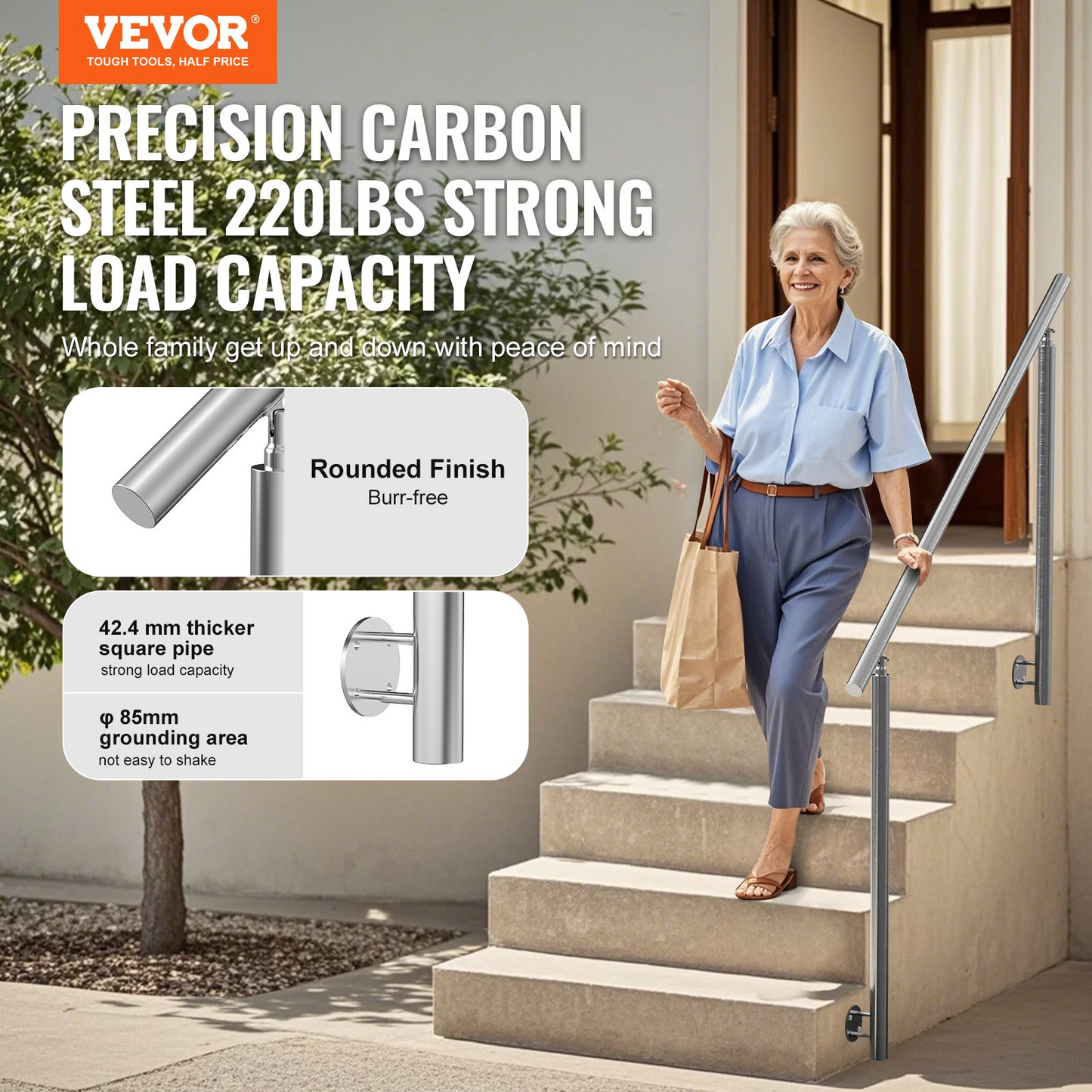 VEVOR 149.9 cm Handrails for Outdoor Steps Staircase for Porch Deck Side-mount