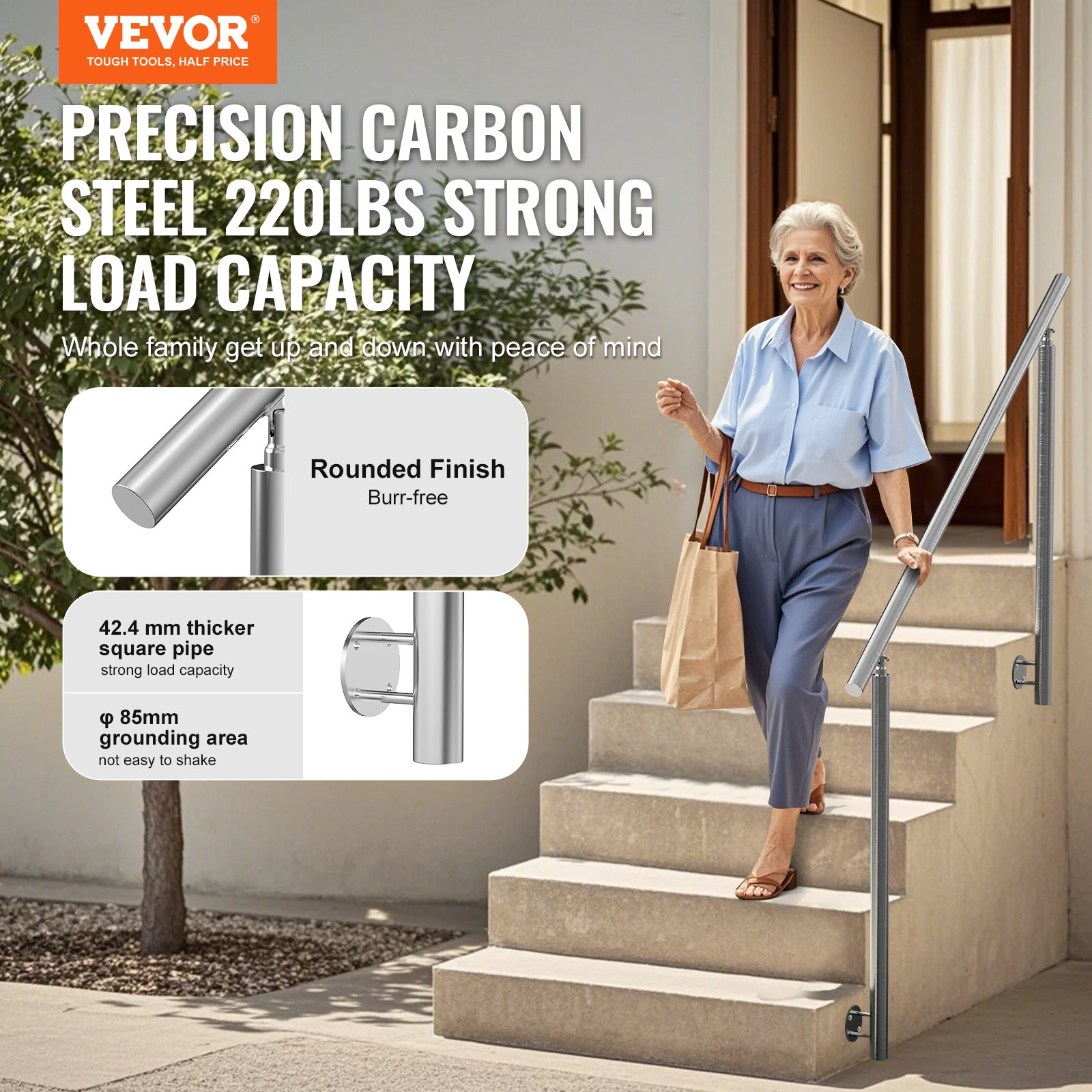 VEVOR 149.9 cm Handrails for Outdoor Steps Staircase for Porch Deck Side-mount