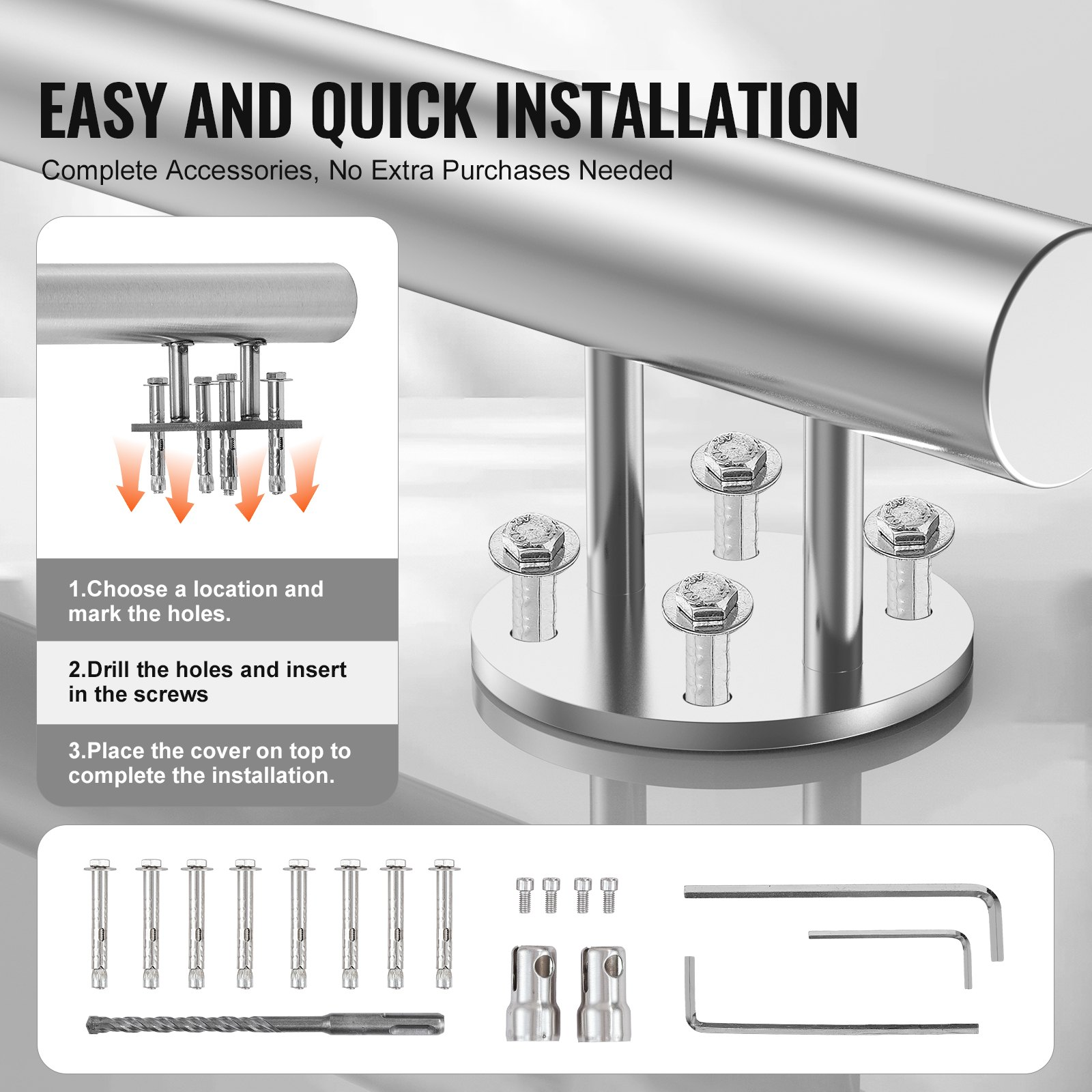 VEVOR 149.9 cm Handrails for Outdoor Steps Staircase for Porch Deck Side-mount