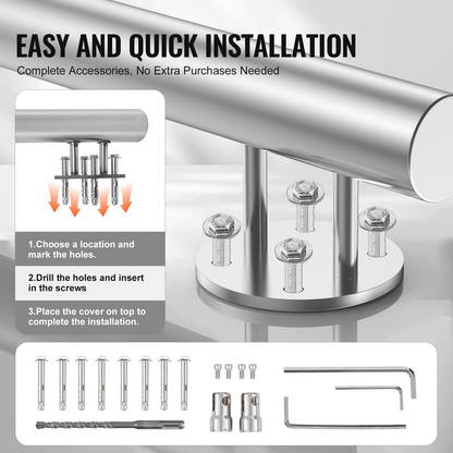 VEVOR 149.9 cm Handrails for Outdoor Steps Staircase for Porch Deck Side-mount