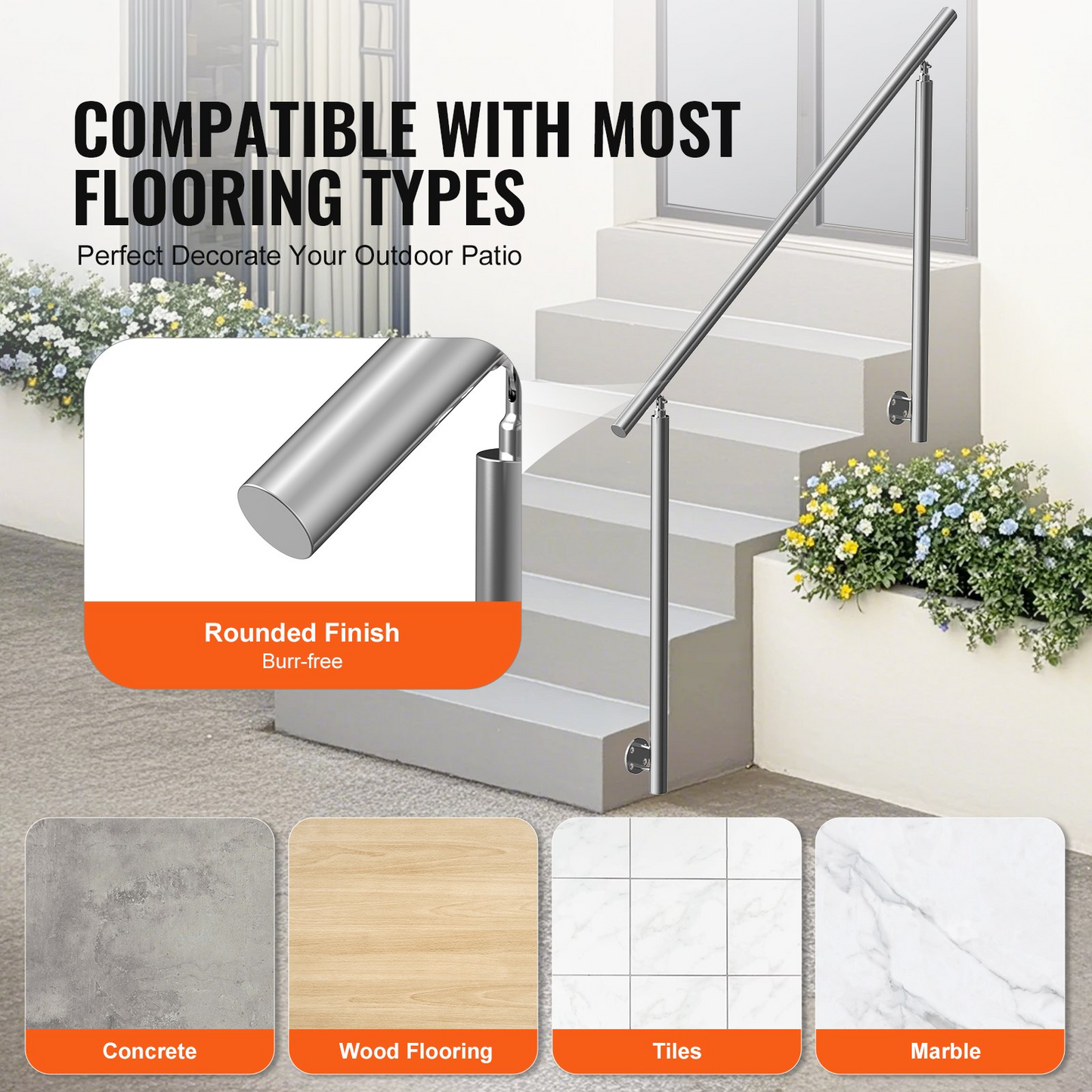 VEVOR 149.9 cm Handrails for Outdoor Steps Staircase for Porch Deck Side-mount