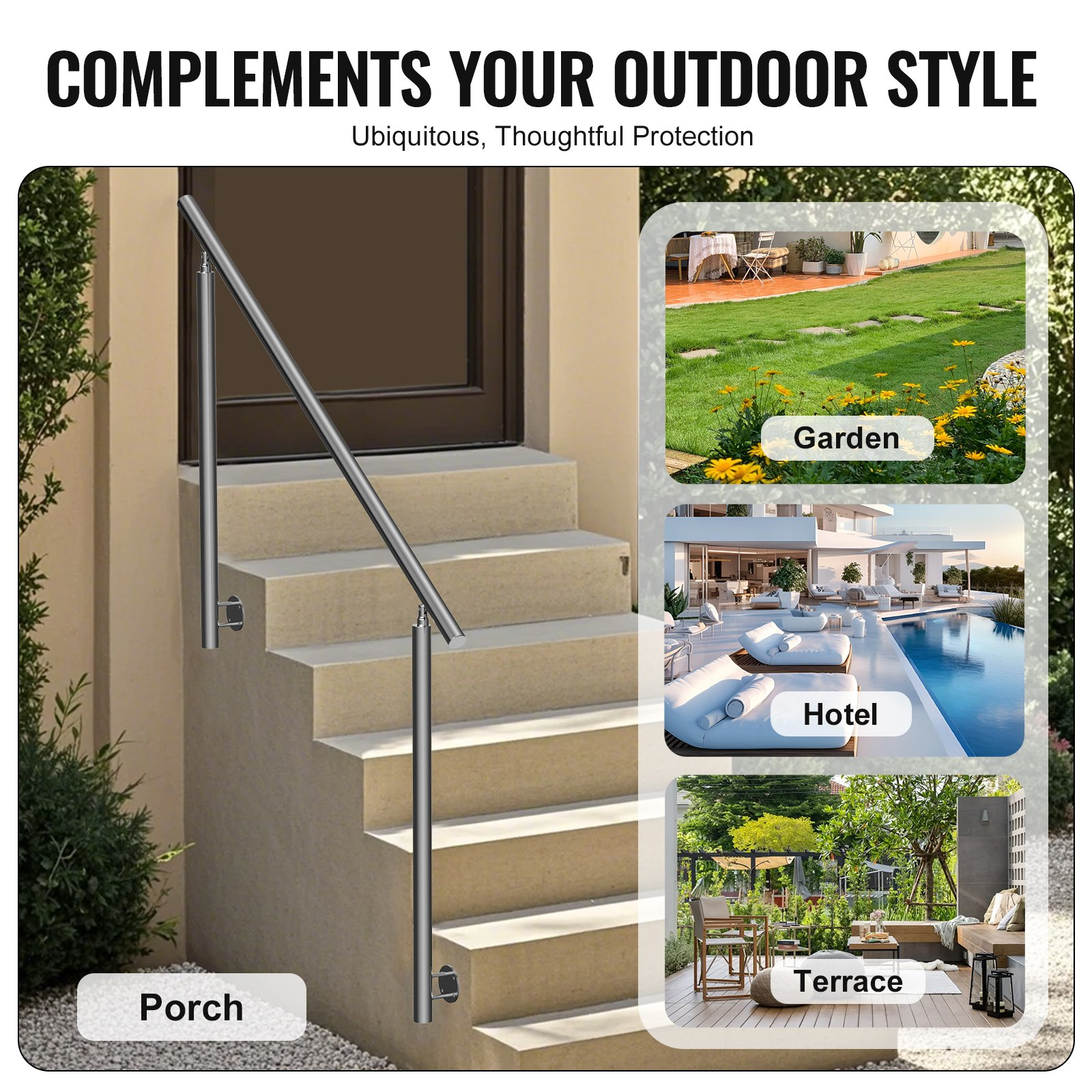 VEVOR 149.9 cm Handrails for Outdoor Steps Staircase for Porch Deck Side-mount