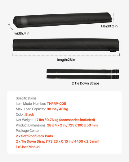 VEVOR Roof Rack Pads for Crossbar 88lbs Load Capacity for Kayak Canoe Surfboard