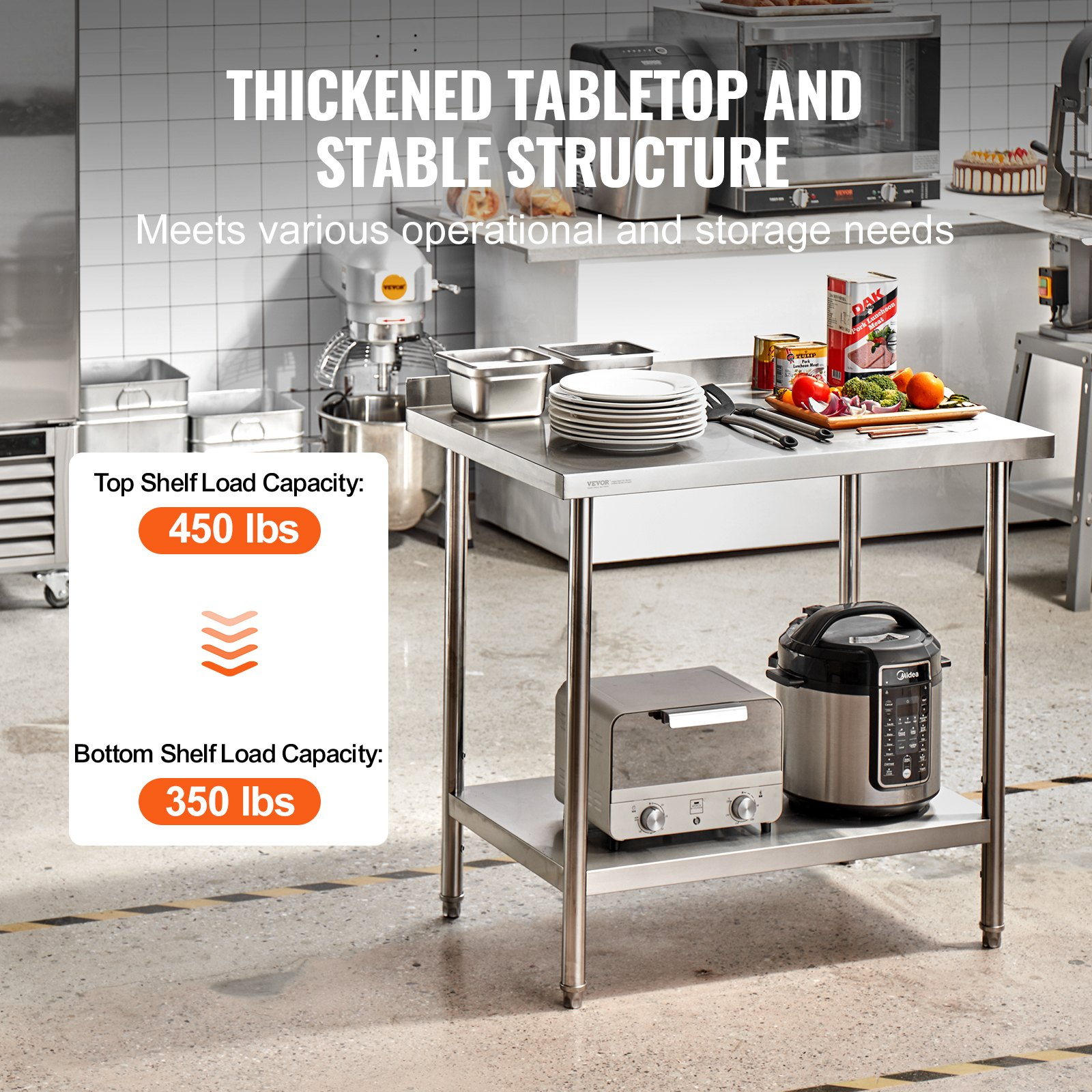 VEVOR Stainless Steel Work Table Commercial Kitchen Work Food Prep Table 24"x36"