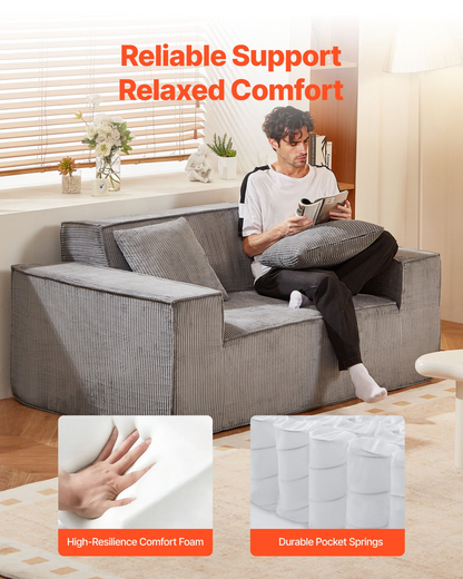 VEVOR Loveseat Sofa 63 in 2-Seats Small Corduroy Couch No Assembly Required Gray