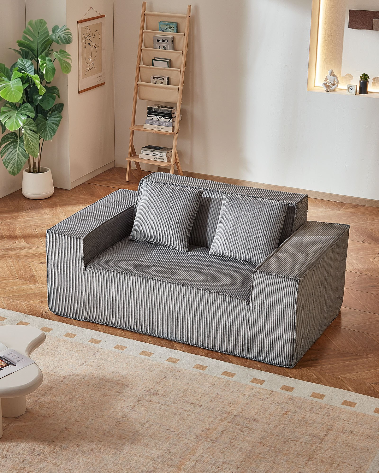 VEVOR Loveseat Sofa 63 in 2-Seats Small Corduroy Couch No Assembly Required Gray