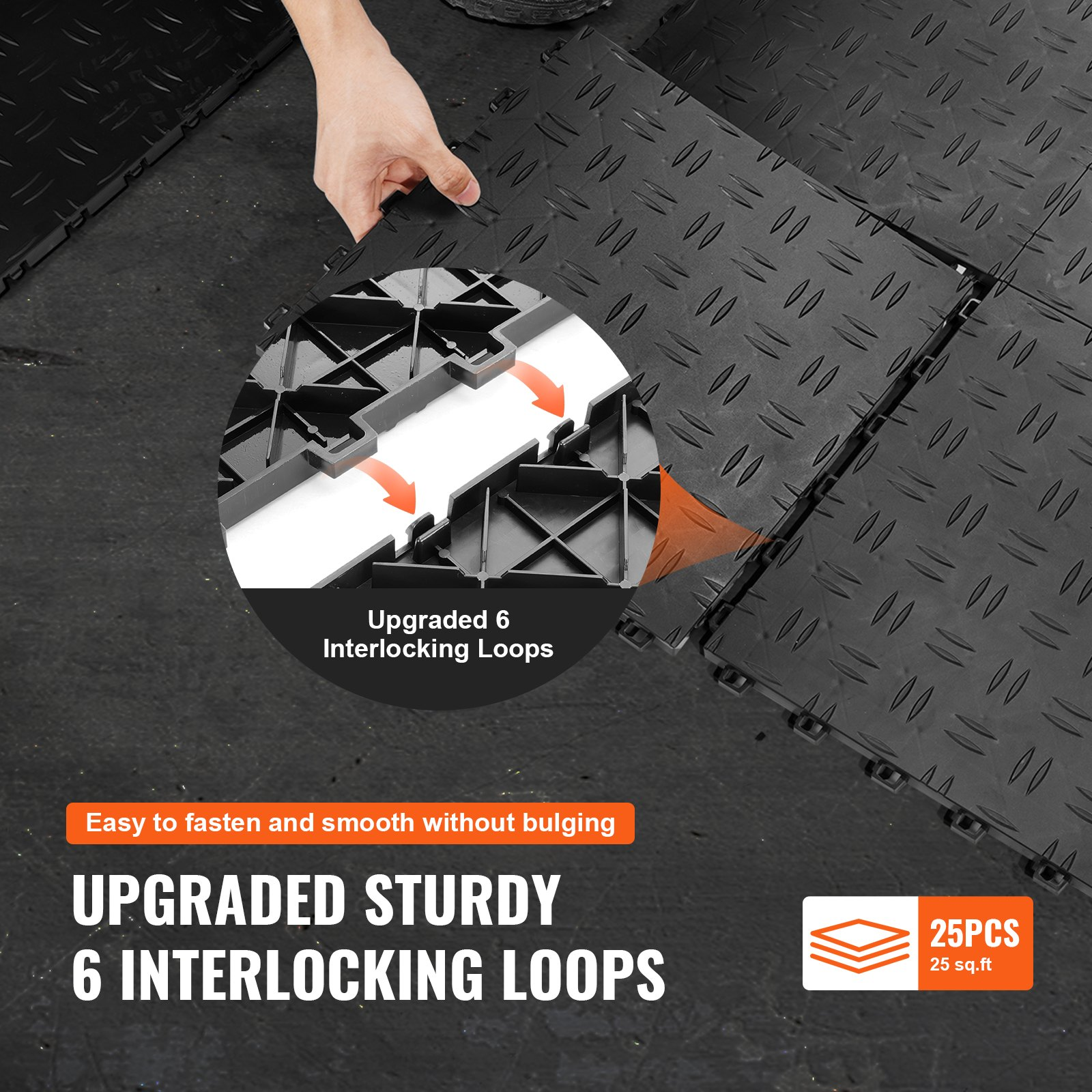 VEVOR Garage Tiles Interlocking, 12 x 12 x 0.53 inch 50 Pack Garage Floor Covering Tiles, Non-Slip Double-Sided Texture Garage Flooring Tiles, for Garages, Basements, Repair Shops, Black