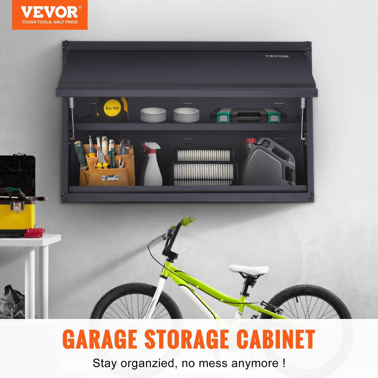 VEVOR Metal Storage Cabinet, 54.4 kg Load Capacity per Shelf, 50.8 cm Tall Wall-Mounted Powder-Coating Steel Garage Cabinet with Adjustable Shelf, Press to Lock & Open Door, Perfect for Office Home Garage