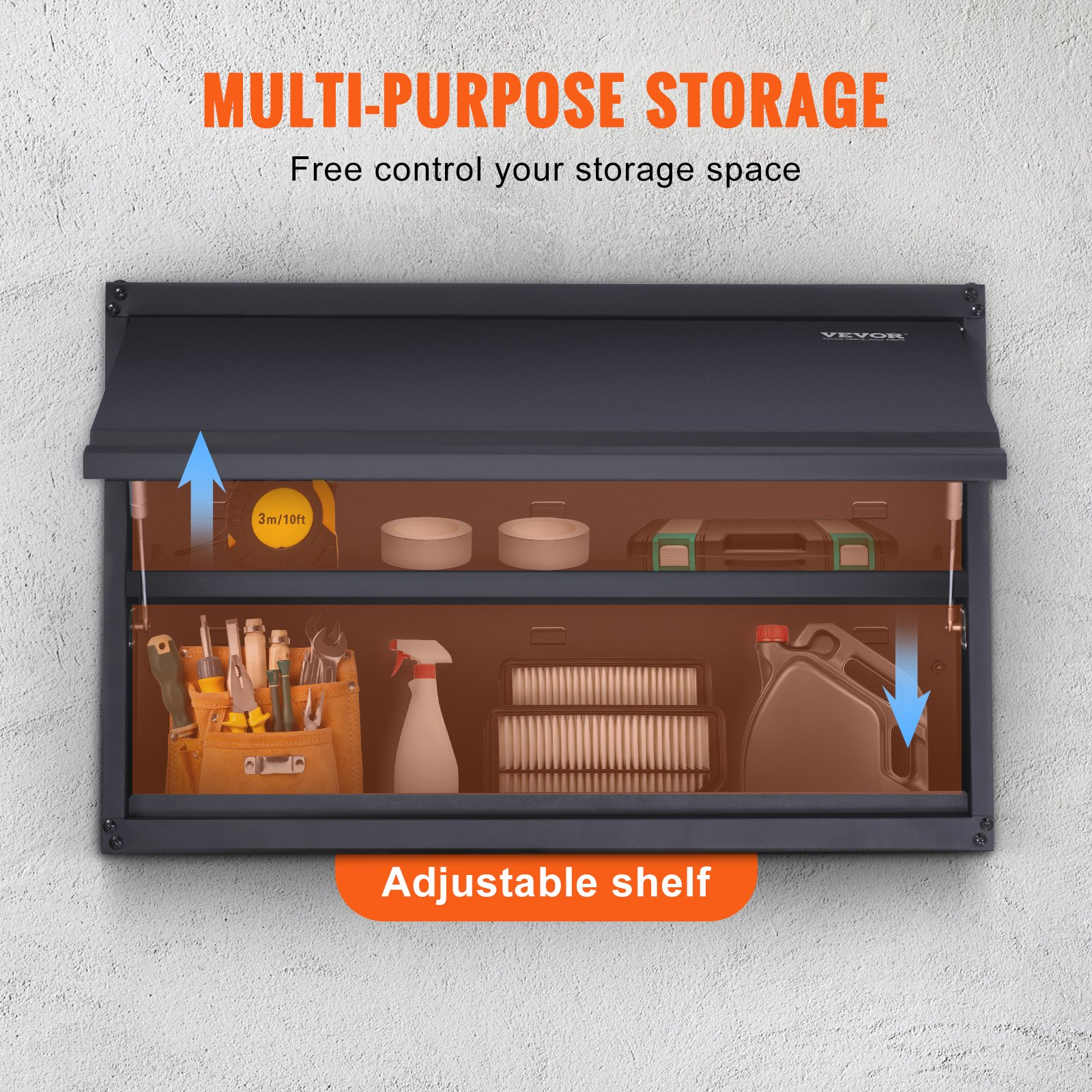 VEVOR Metal Storage Cabinet, 54.4 kg Load Capacity per Shelf, 50.8 cm Tall Wall-Mounted Powder-Coating Steel Garage Cabinet with Adjustable Shelf, Press to Lock & Open Door, Perfect for Office Home Garage