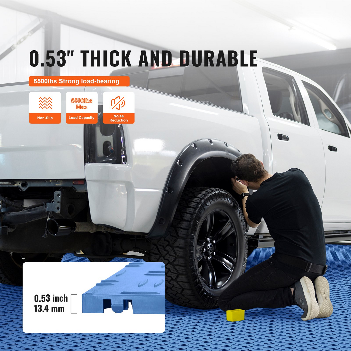 VEVOR Garage Tiles Interlocking, 12 x 12 x 0.53 inch 50 Pack Garage Floor Covering Tiles, Non-Slip Double-Sided Texture Garage Flooring Tiles, for Garages, Basements, Repair Shops, Blue