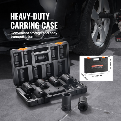 VEVOR Impact Sockets Set 8pcs 6-Point 2.5 cm Drive Bit Ratchet Tool Kit Case