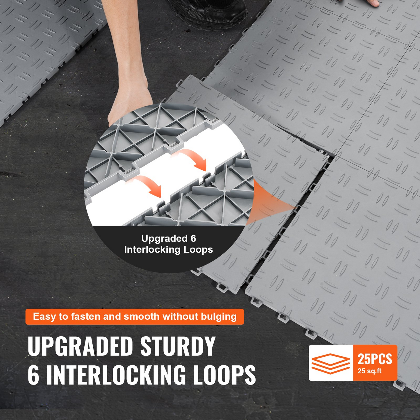 VEVOR Garage Tiles Interlocking, 12 x 12 x 0.53 inch 25 Pack Garage Floor Covering Tiles, Non-Slip Double-Sided Texture Garage Flooring Tiles, for Garages, Basements, Repair Shops, Silver