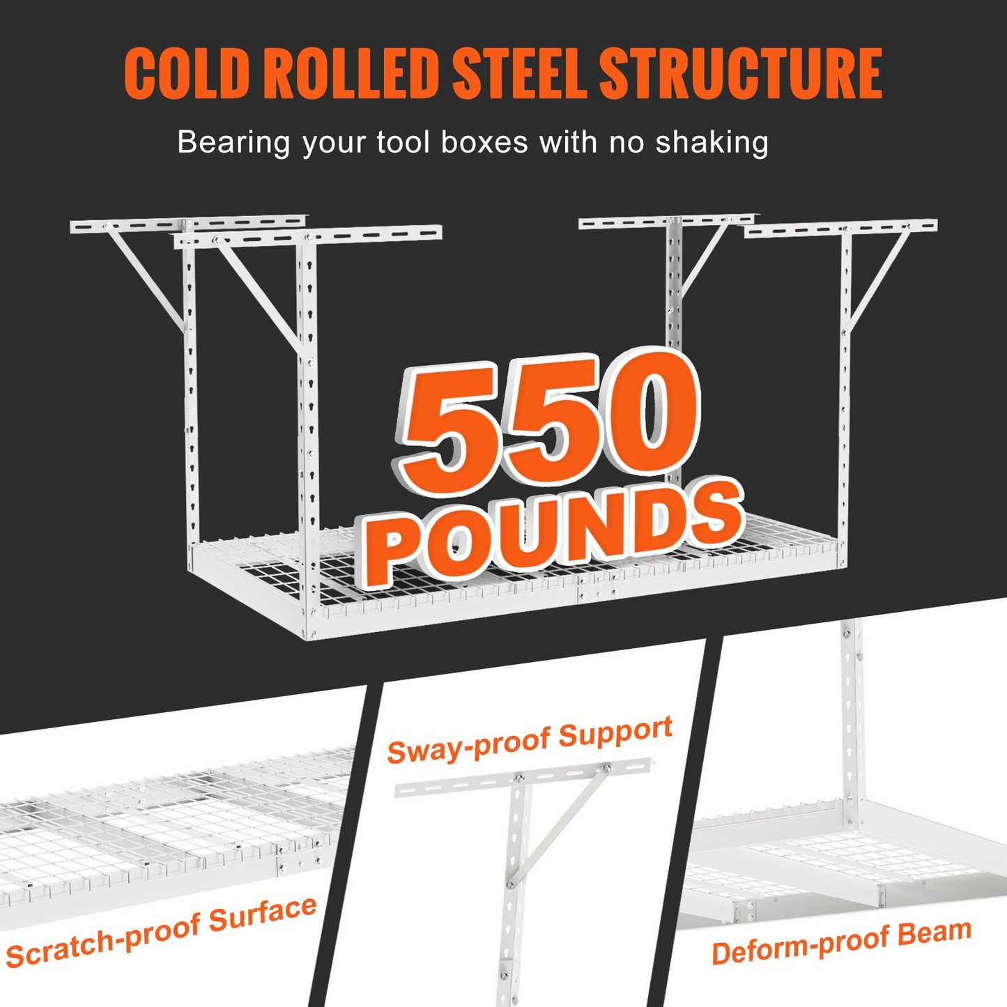 VEVOR Overhead Garage Storage Rack, 36x72 inch Garage Ceiling Storage Racks, Heavy Duty Adjustable Cold Rolled Steel Racks for Garage Storage, Organization, 550 lbs Load Capacity, 22''-40", White
