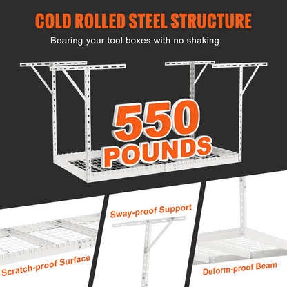 VEVOR Overhead Garage Storage Rack, 36x72 inch Garage Ceiling Storage Racks, Heavy Duty Adjustable Cold Rolled Steel Racks for Garage Storage, Organization, 550 lbs Load Capacity, 22''-40", White