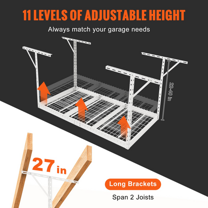 VEVOR Overhead Garage Storage Rack, 36x72 inch Garage Ceiling Storage Racks, Heavy Duty Adjustable Cold Rolled Steel Racks for Garage Storage, Organization, 550 lbs Load Capacity, 22''-40", White