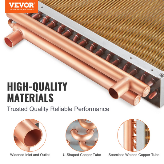 VEVOR 18"x 20"/45.7 x 50.8 cm Heat Exchanger Water to Air 3-Row 3/8"/ 1 cm Copper Ports 242 Fins