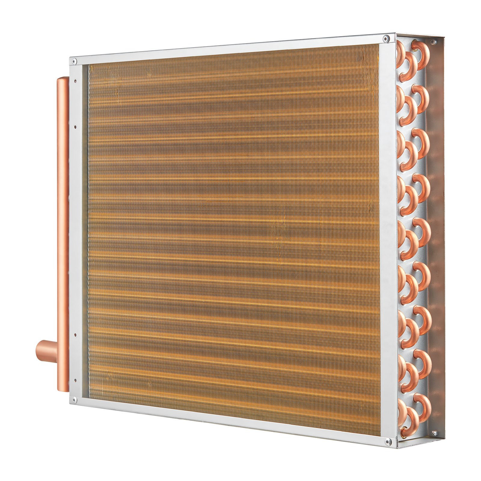 VEVOR 18"x 20"/45.7 x 50.8 cm Heat Exchanger Water to Air 3-Row 3/8"/ 1 cm Copper Ports 242 Fins