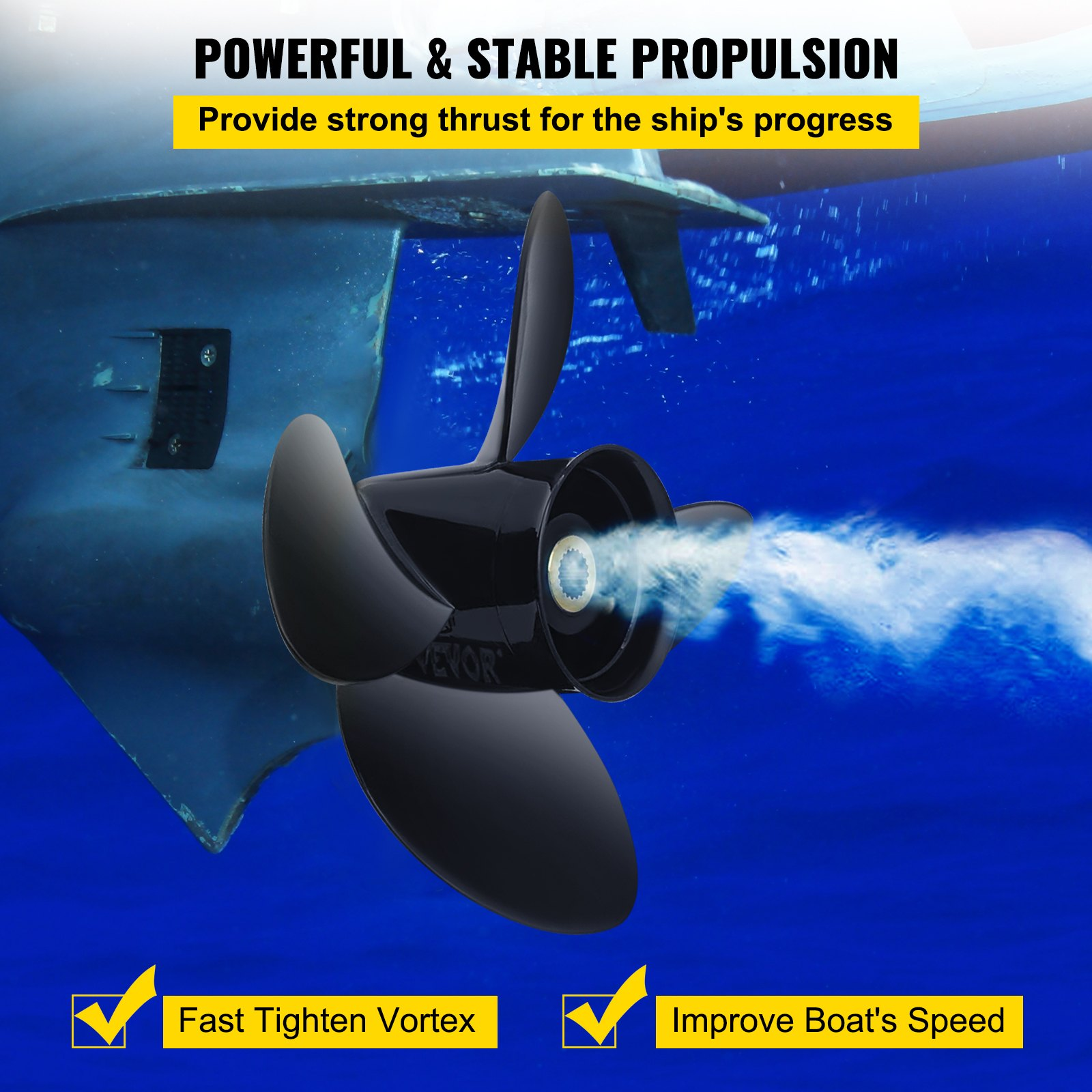 VEVOR Outboard Propeller, Replace for OEM 3587522, 4-Blade 14 1/4" x 19" Pitch Aluminium Boat Propeller, Compatible with Volvo Penta SX Drive All Models, with 19 Tooth Splines, RH