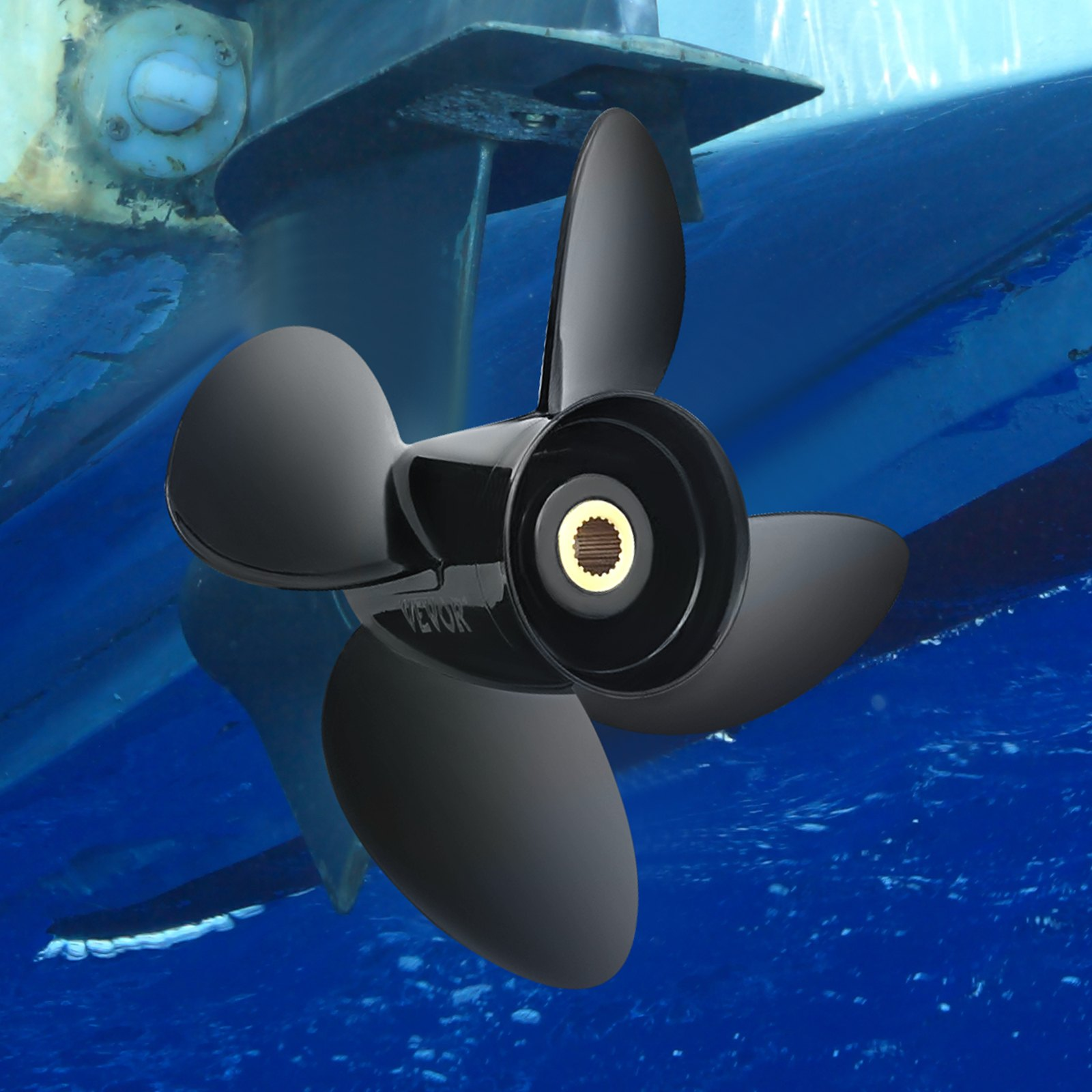 VEVOR Outboard Propeller, Replace for OEM 3587522, 4-Blade 14 1/4" x 19" Pitch Aluminium Boat Propeller, Compatible with Volvo Penta SX Drive All Models, with 19 Tooth Splines, RH